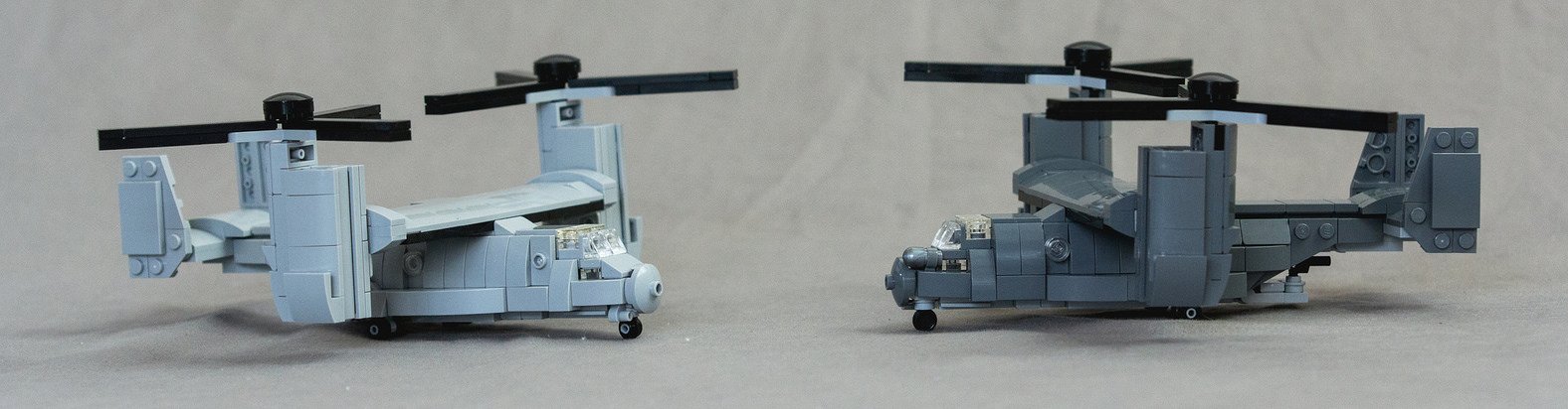 LEGO MOC of CV-22 and MV-22 Osprey military aircraft at 1/100 scale